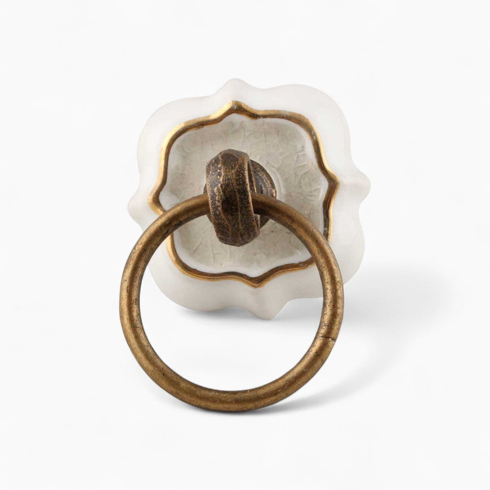 Gold & Cream Crackle Hanging Loop Knob