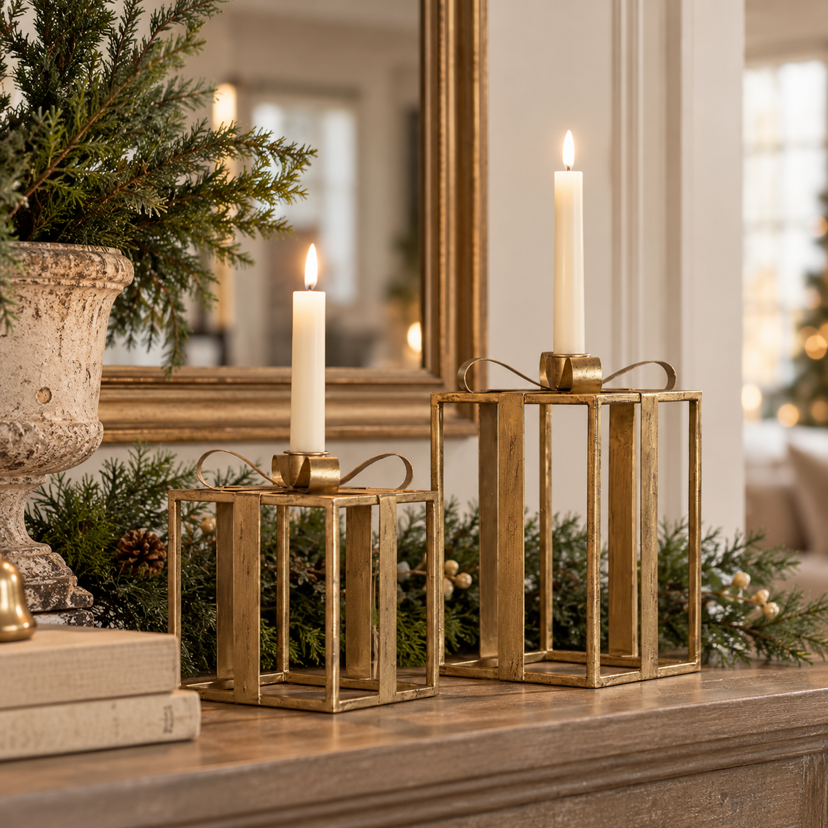 Gold Present Taper Candle Holder