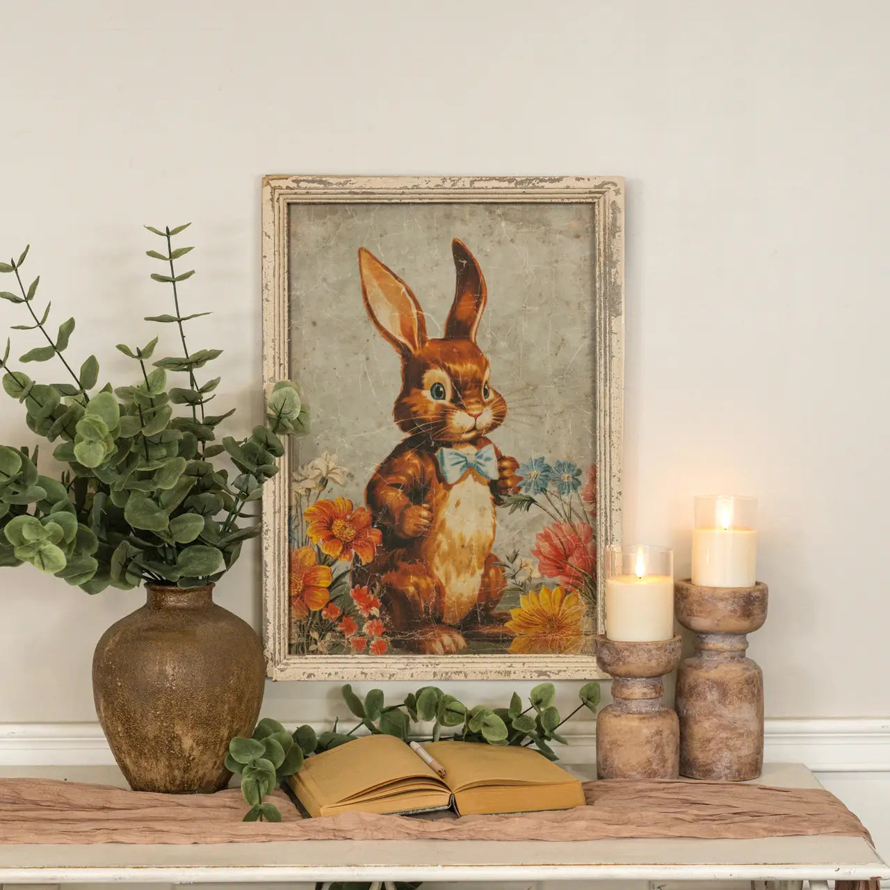Framed Brown Bunny With Bow Tie