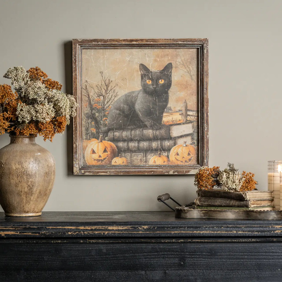 Black Cat Bookstack Print
