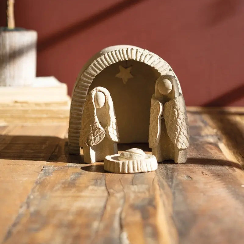 Grey Wash Clay Nativity Set