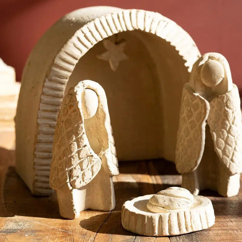 Grey Wash Clay Nativity Set