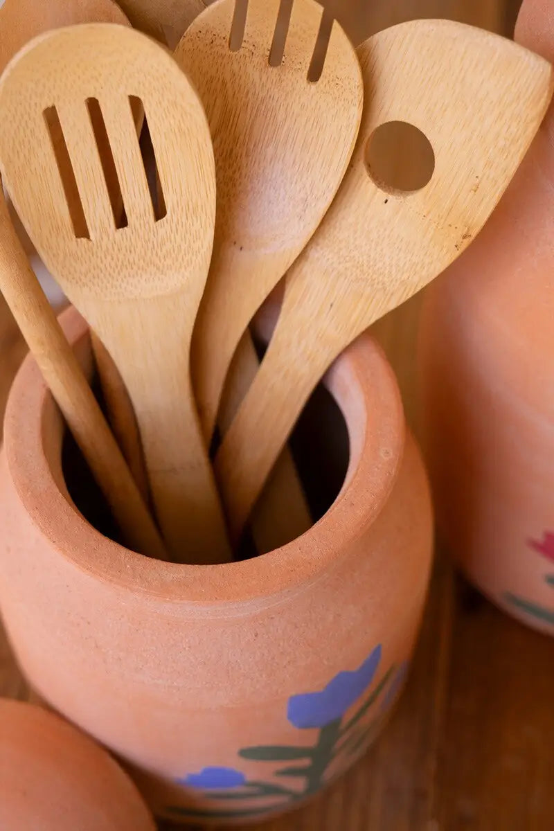 Painted Flower Clay Canister Set