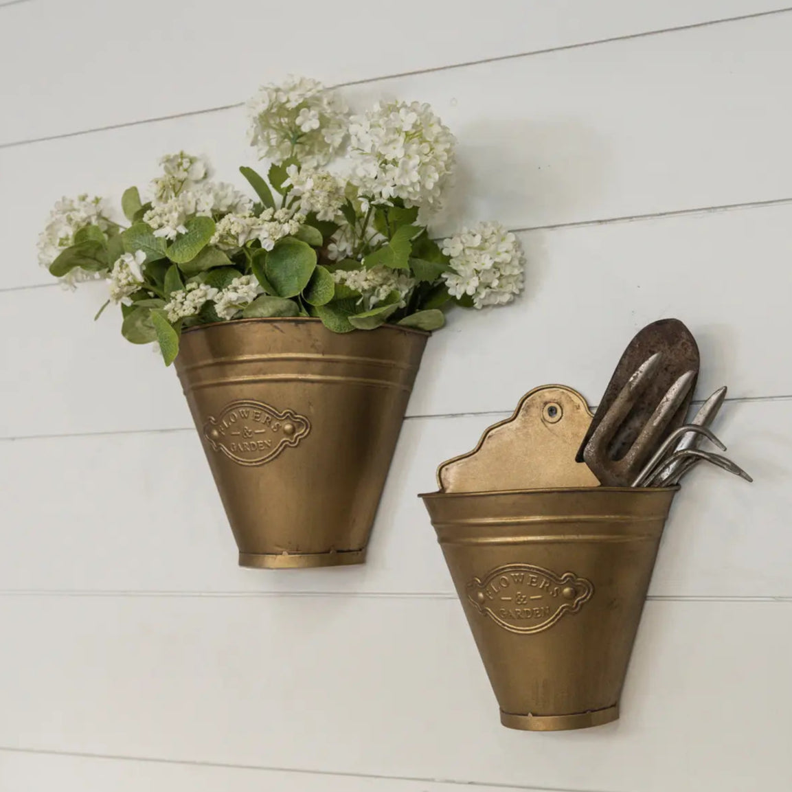Aged Metal Wall Buckets Set