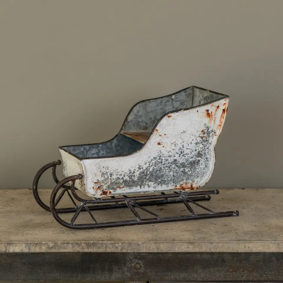 Aged White Tabletop Sleigh