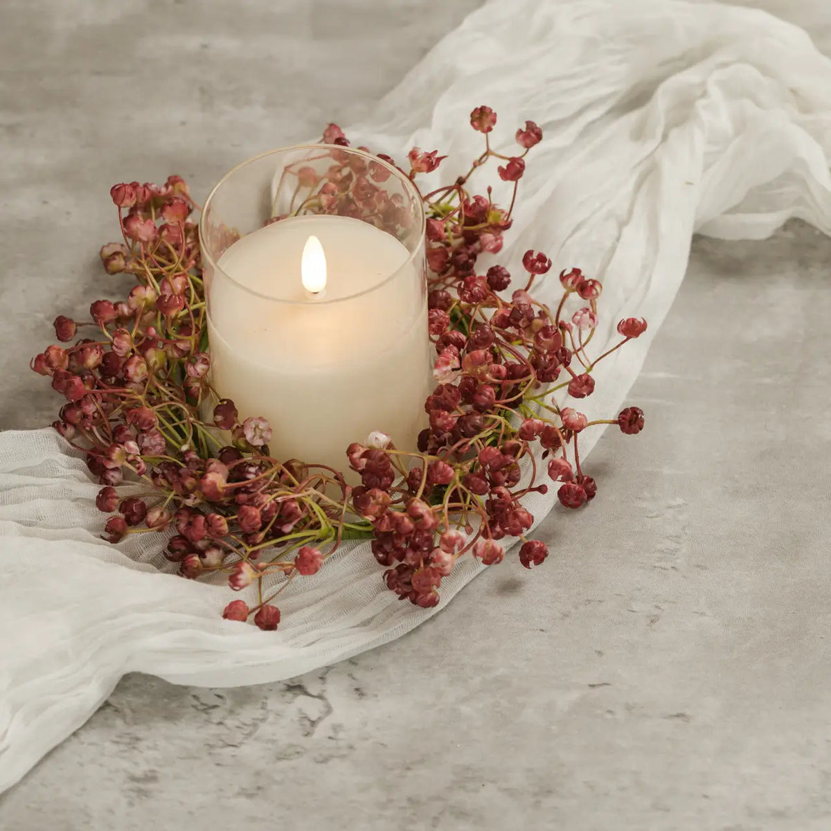 Wine Baby's Breath Candle Ring