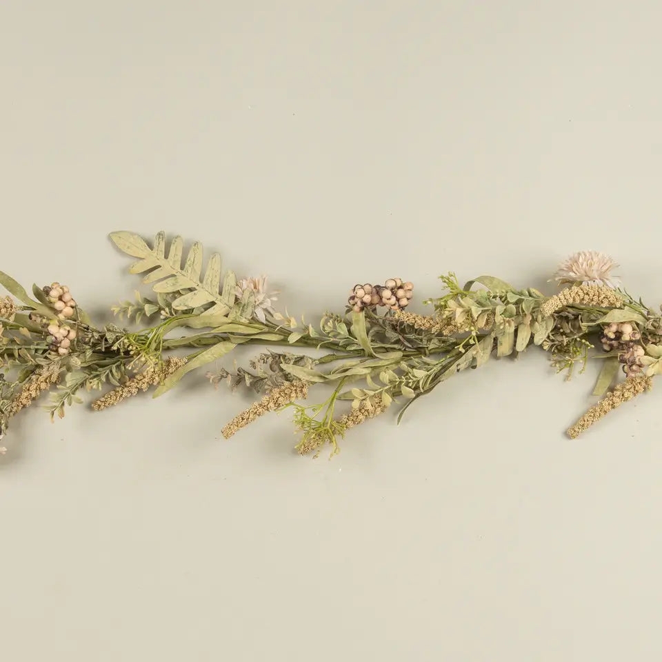 Cream Pom Pom & Foliage Garland