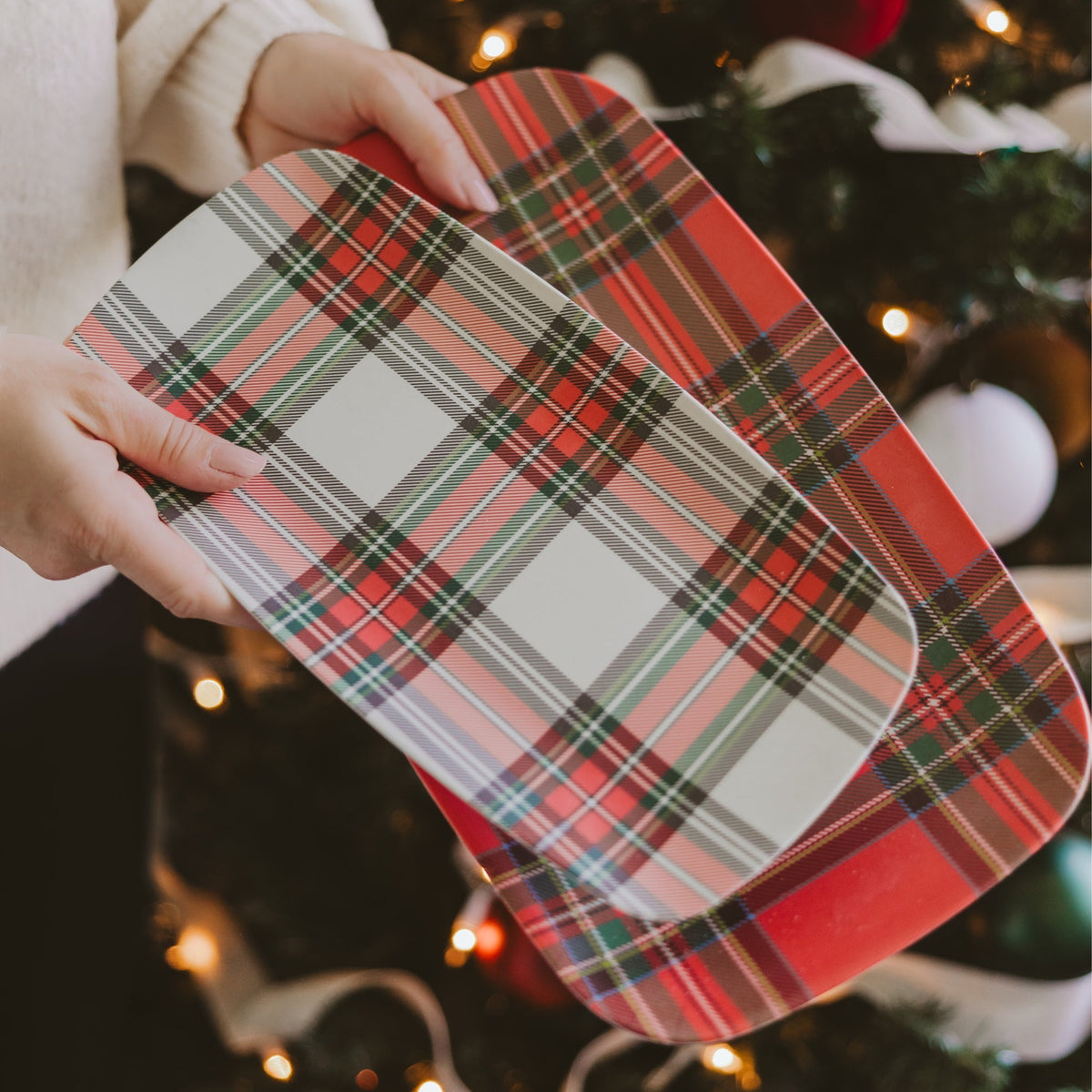 Red & White Plaid Stacking Melamine Tray Set