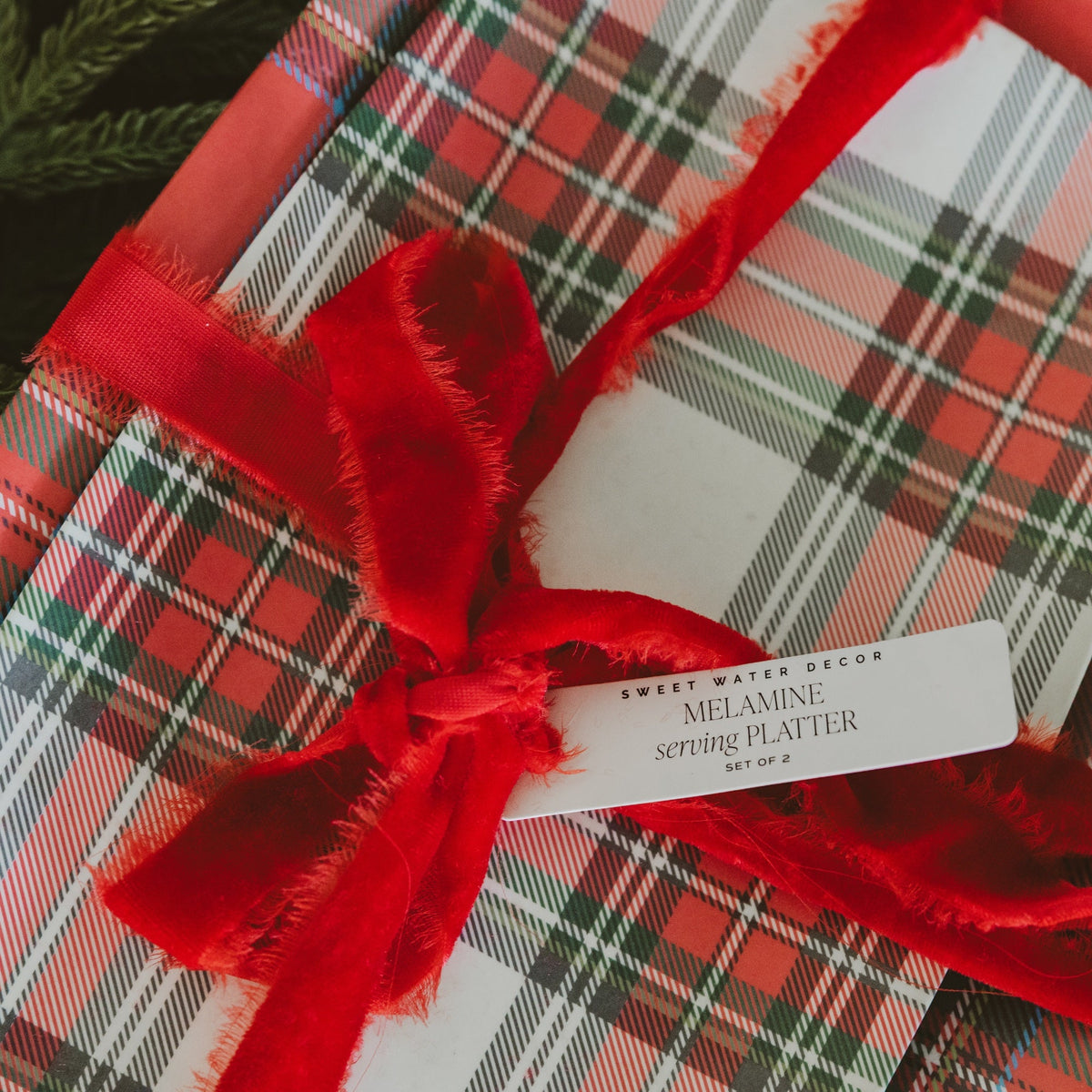 Red & White Plaid Stacking Melamine Tray Set