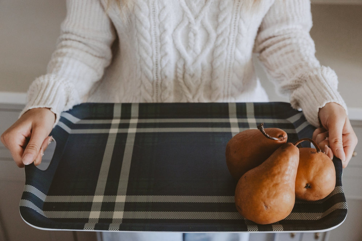 Navy Green Plaid Large Melamine Tray