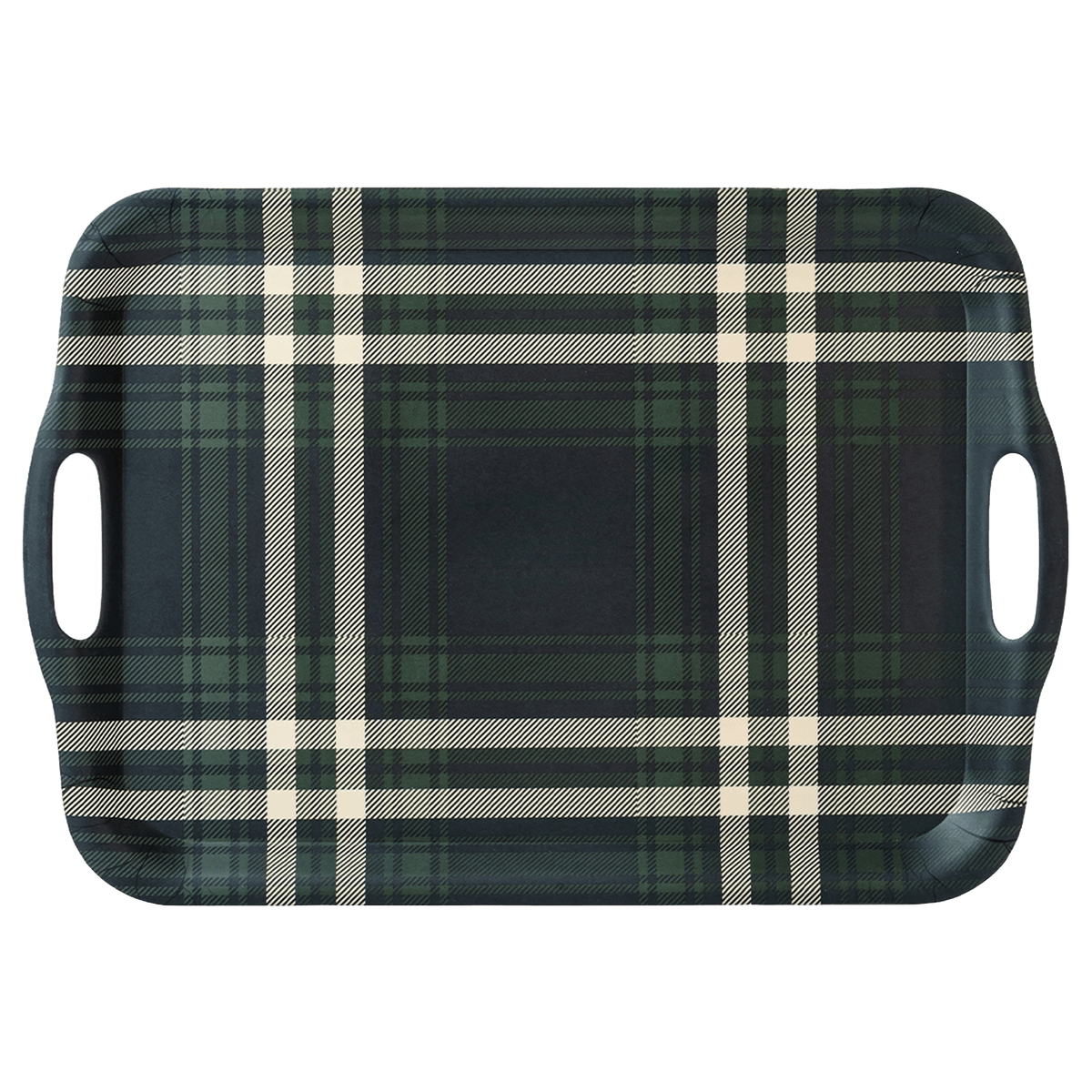 Navy Green Plaid Large Melamine Tray