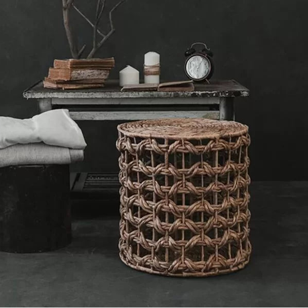 Woven Water Hyacinth Pouf