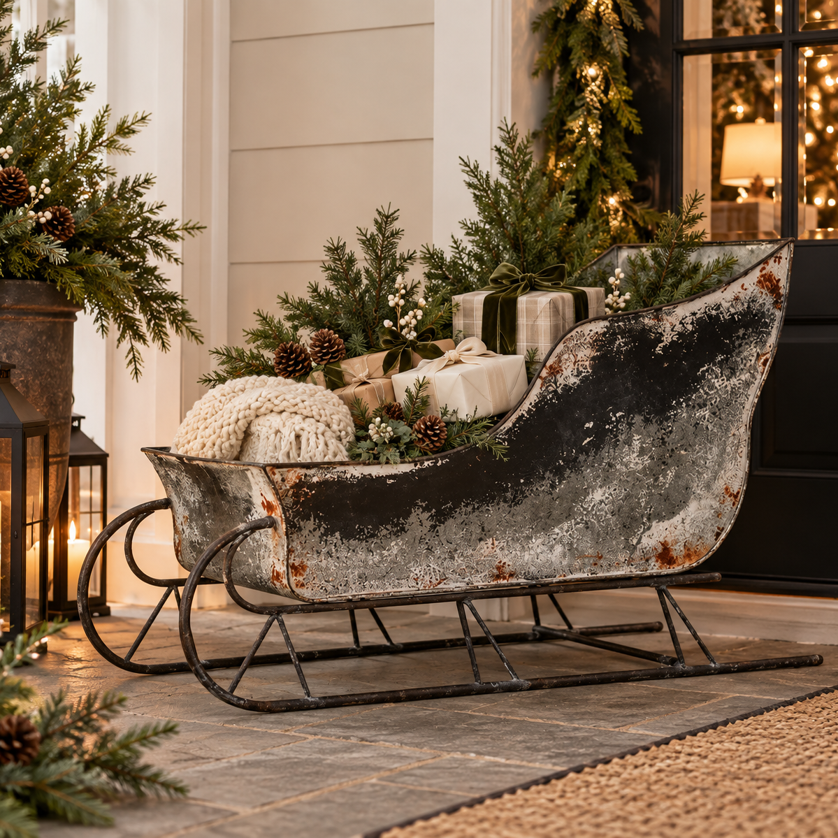Large Aged Metal Sleigh