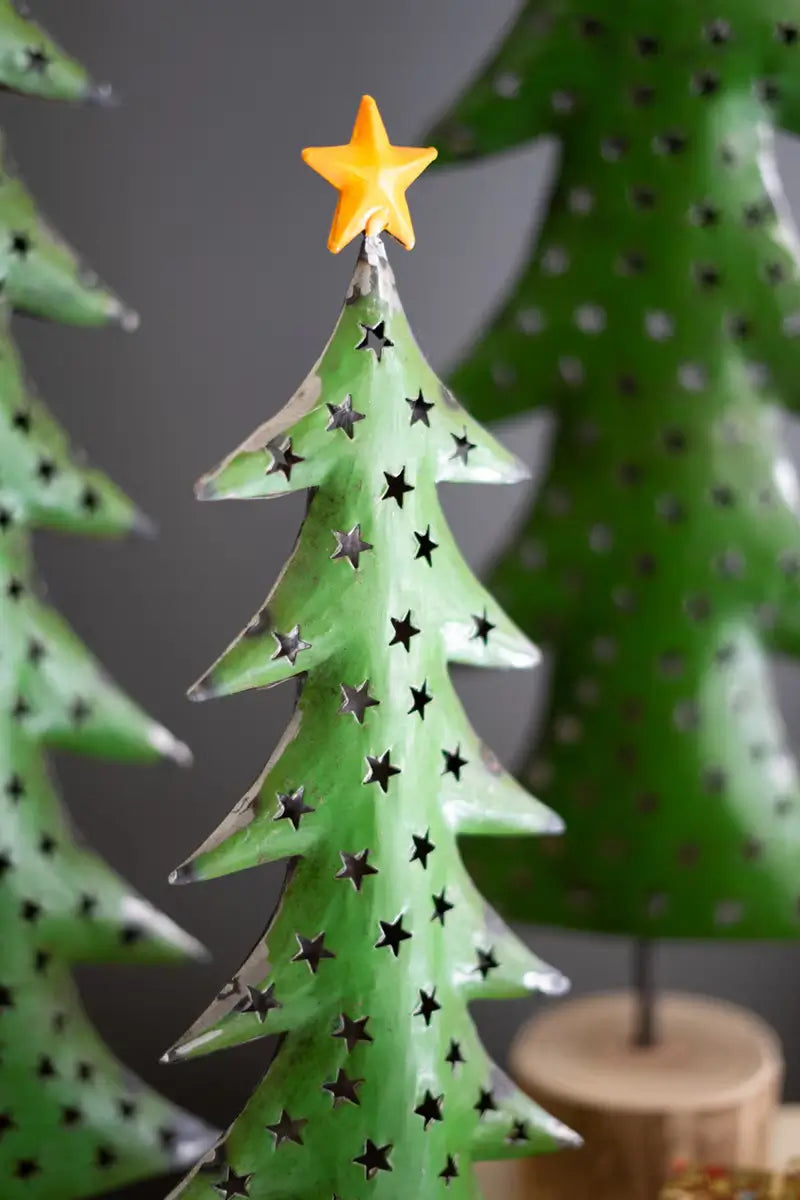 Recycled Iron Christmas Tree on Wood Base Set