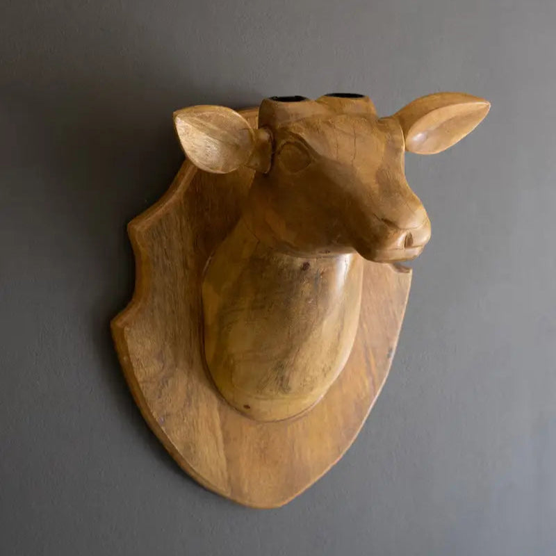 Carved Mango Wood Wall Mounted Deer Head