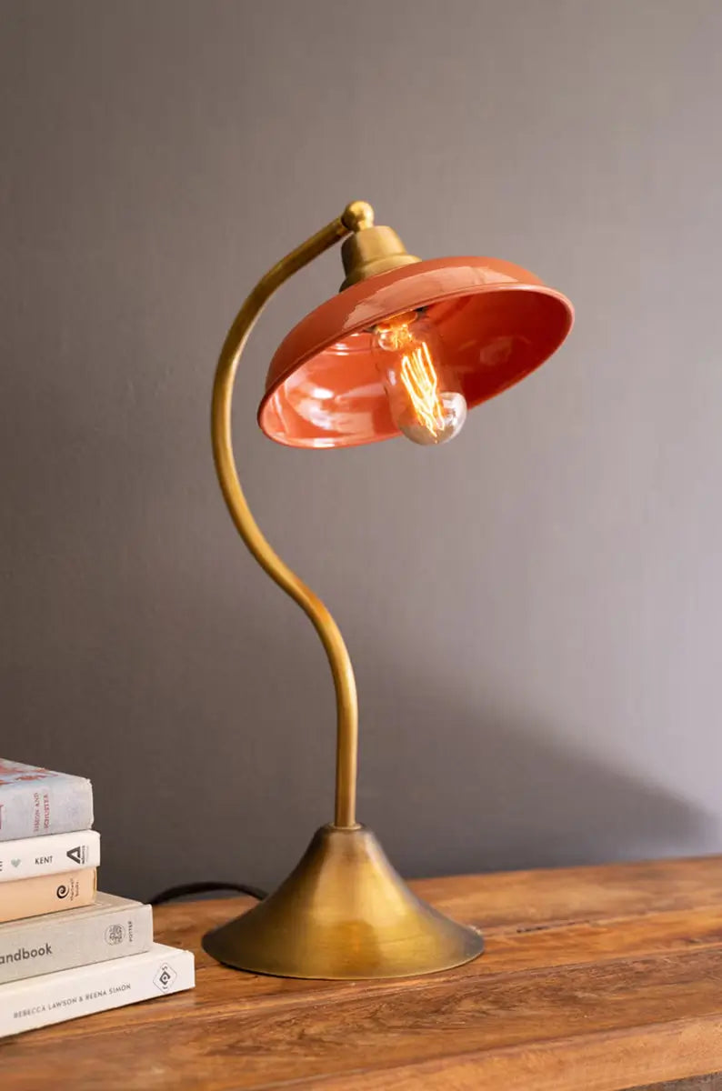 Antique Brass Enamel Shade Table Lamp