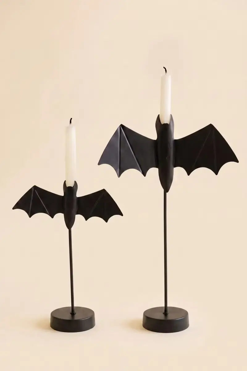 Black Bat Taper Candle Holder Set