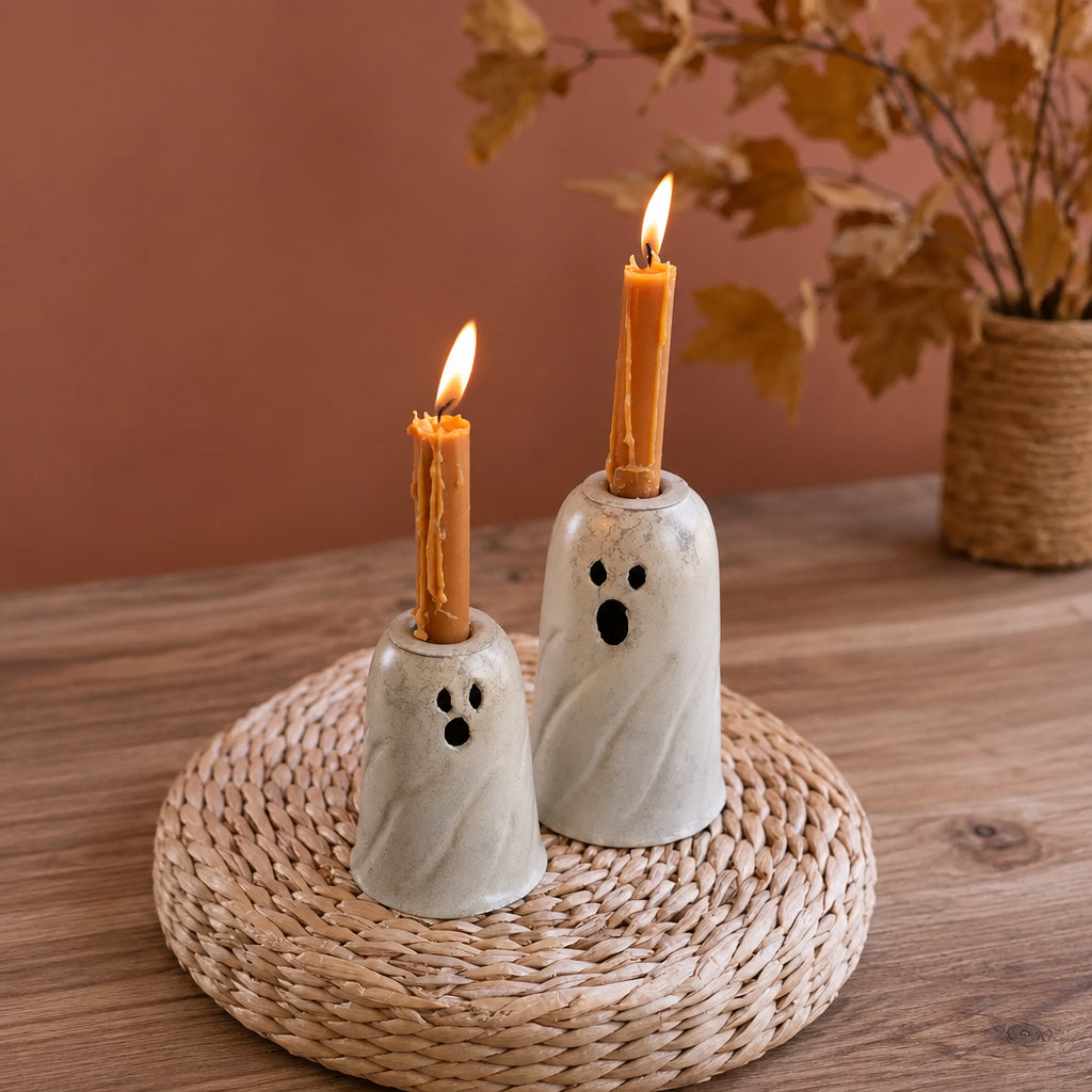 Metal Ghost Taper Candle Holder Set