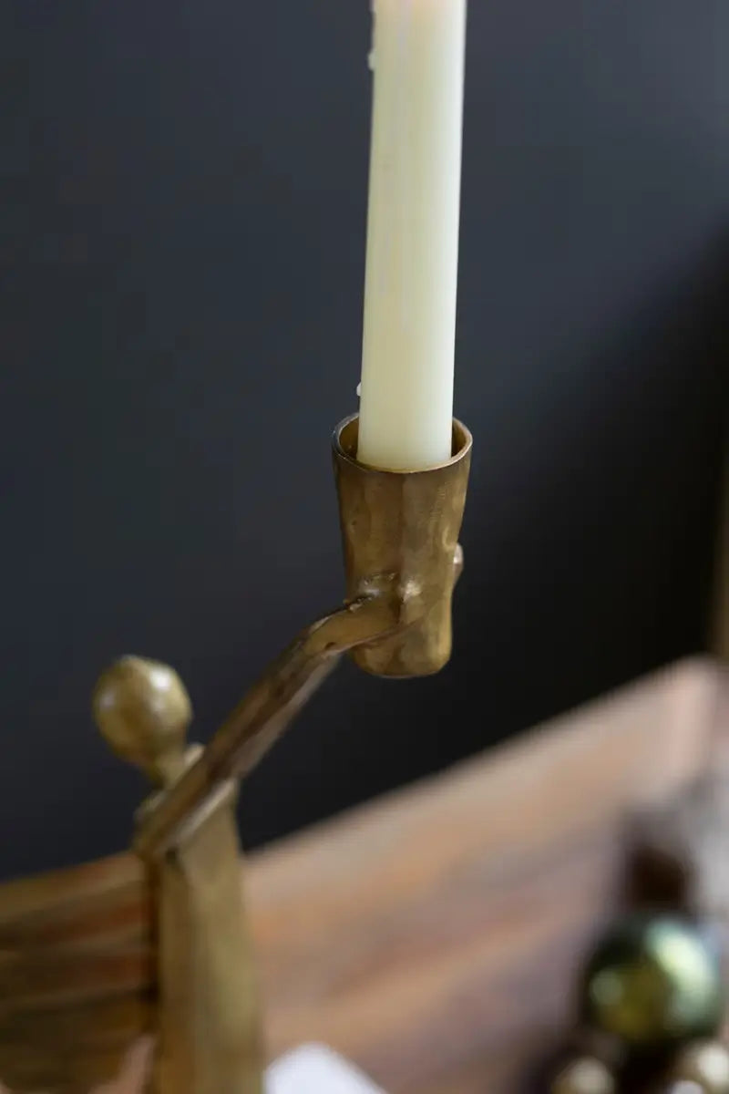 Antique Gold Metal Christmas Angel Candle Holder