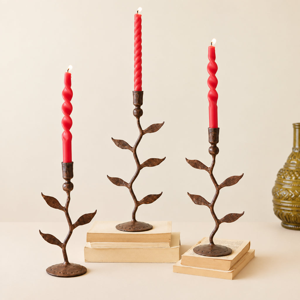 Forged Iron Vines Taper Candle Holder Set