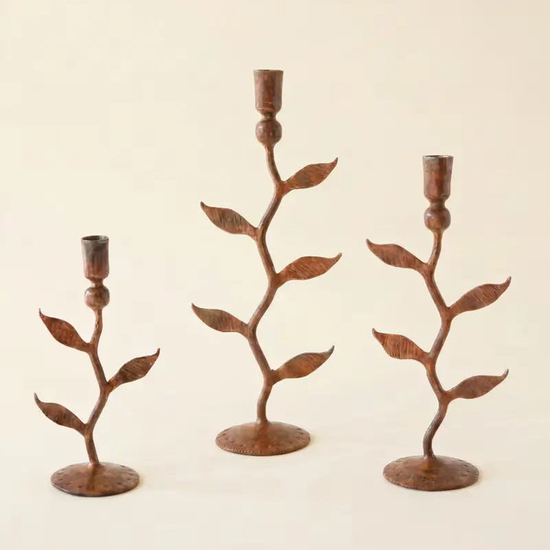 Forged Iron Vines Taper Candle Holder Set