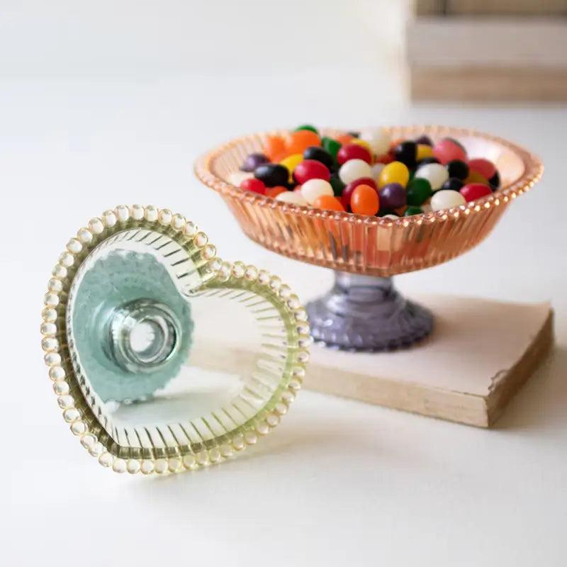 Glass Heart Compotes Set