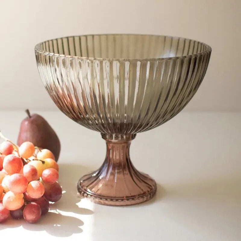Multi Colored Ribbed Glass Compote