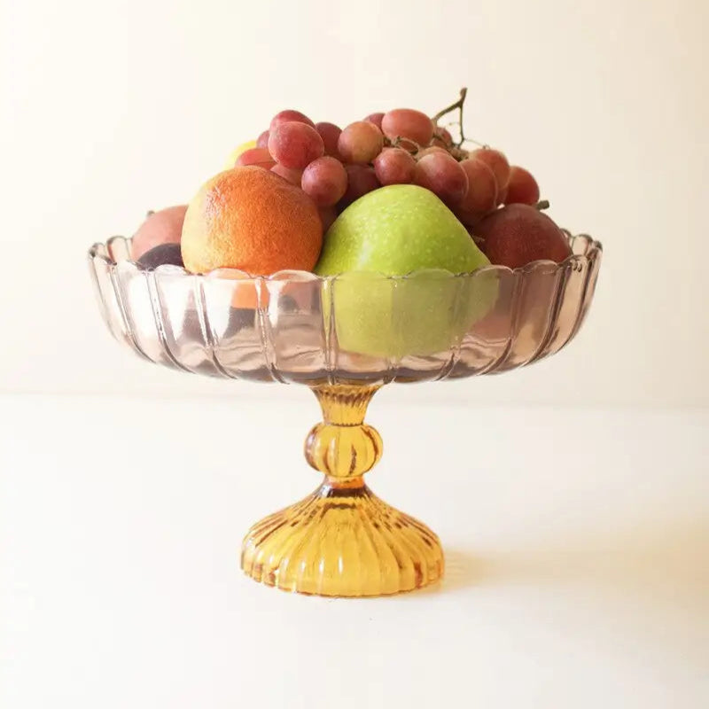 Multi Colored Scalloped Glass Compote