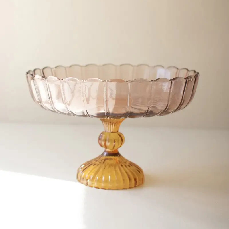 Multi Colored Scalloped Glass Compote