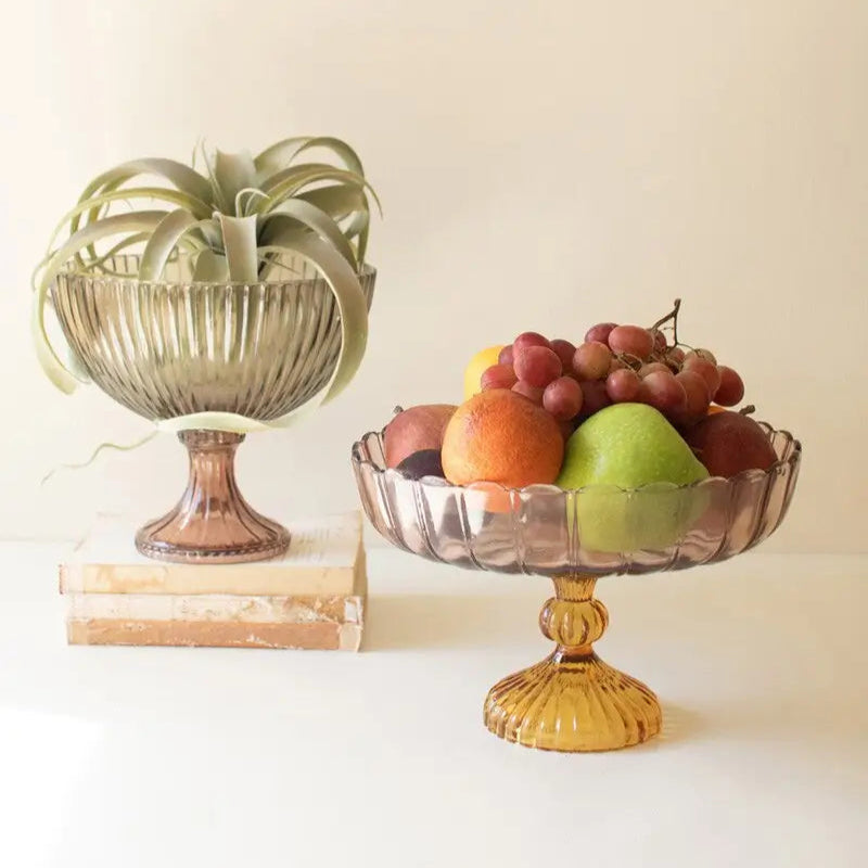 Multi Colored Scalloped Glass Compote