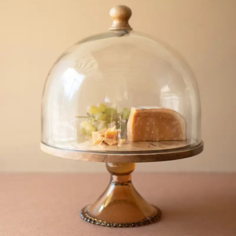 Mango Wood Glass Dome Cake Display