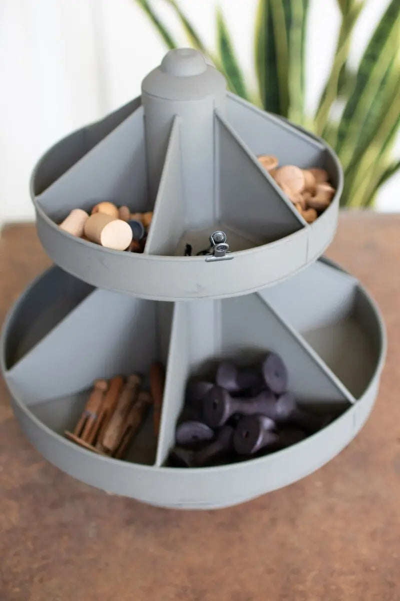 Two Tiered Round Metal Rotating Organizer