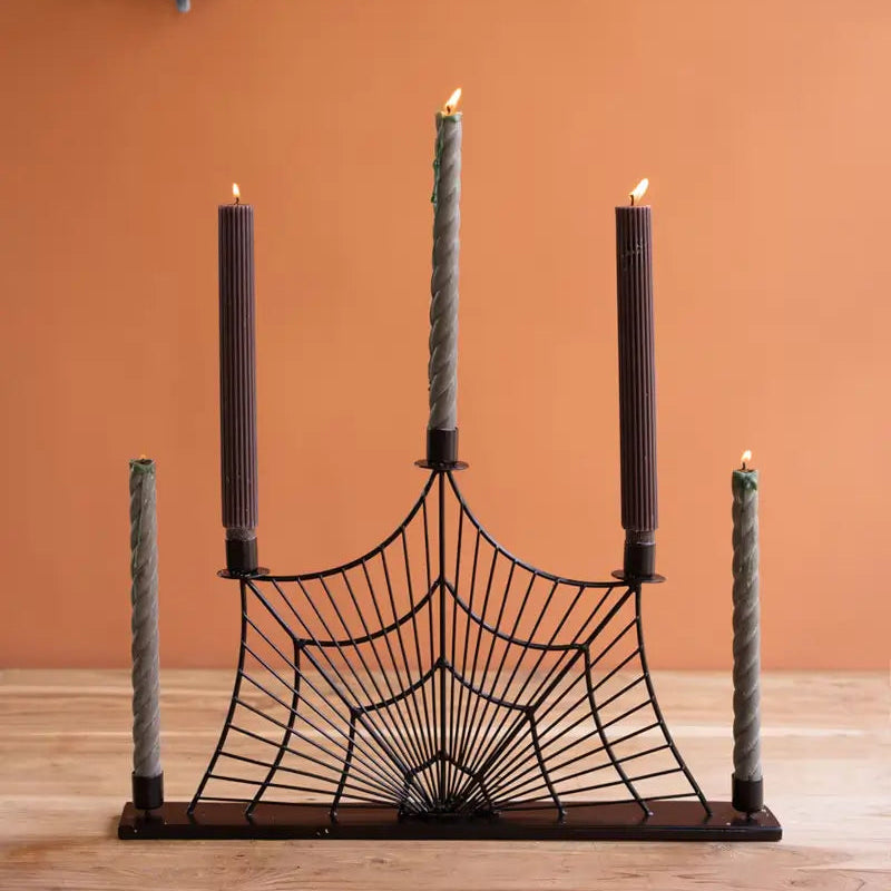 Wire Halloween Spider Web Candelabra