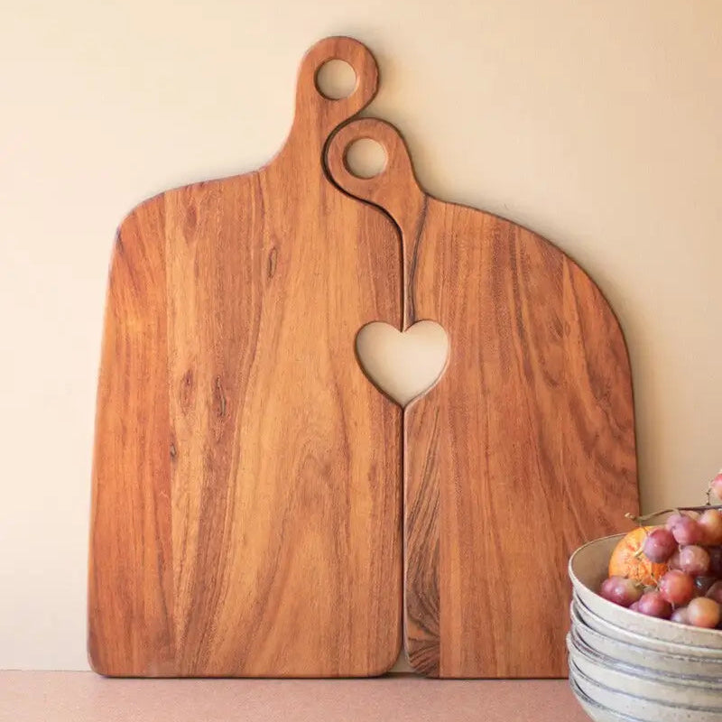 Wooden Heart Serving Board Set
