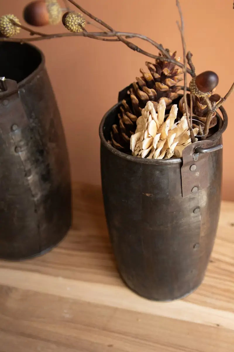 Hammered Recycled Iron Bucket Set