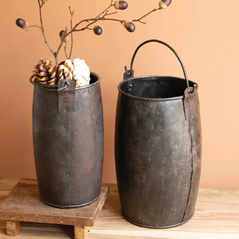 Hammered Recycled Iron Bucket Set