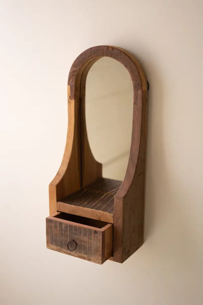 Arched Recycled Wood Framed Drawer Mirror