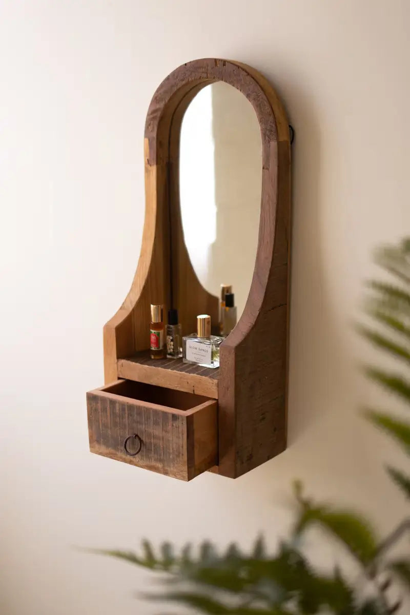 Arched Recycled Wood Framed Drawer Mirror