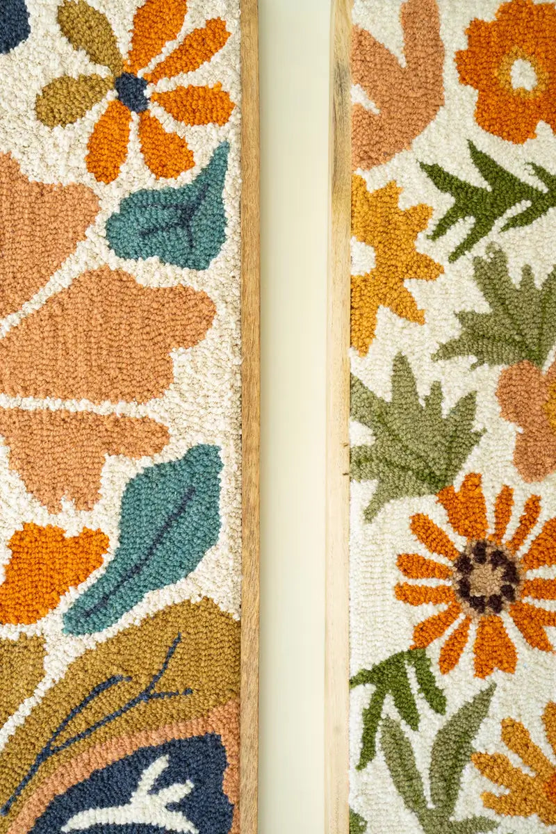 Wood Framed Hand-Hooked Floral Set