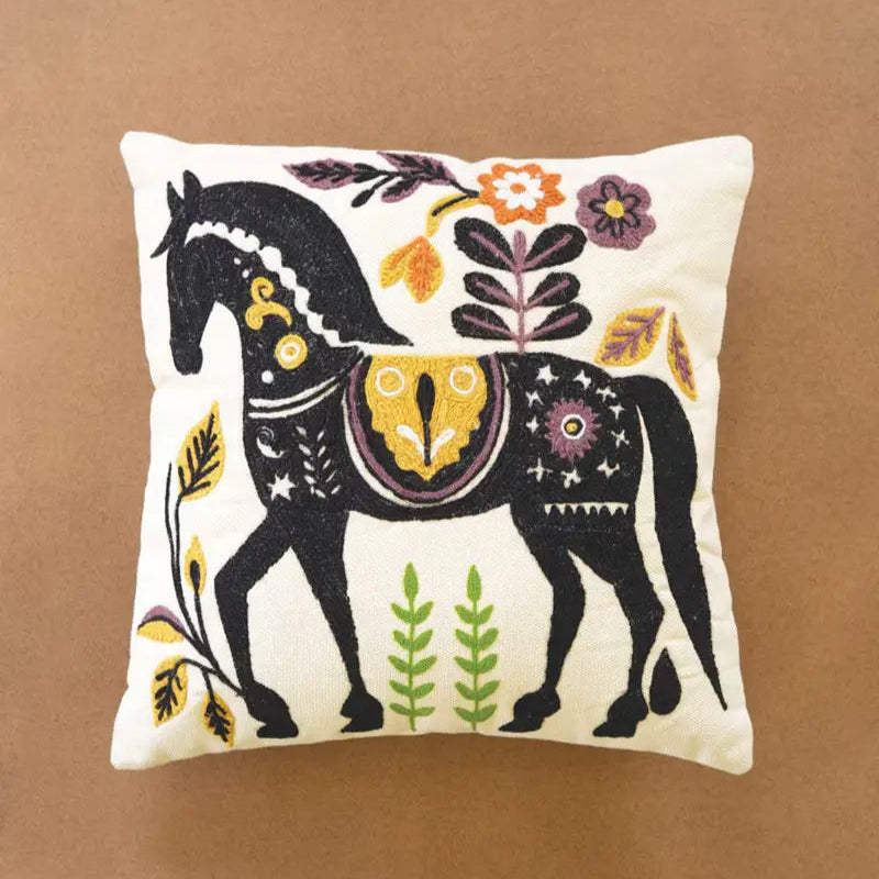 Embroidered Horse Pillow