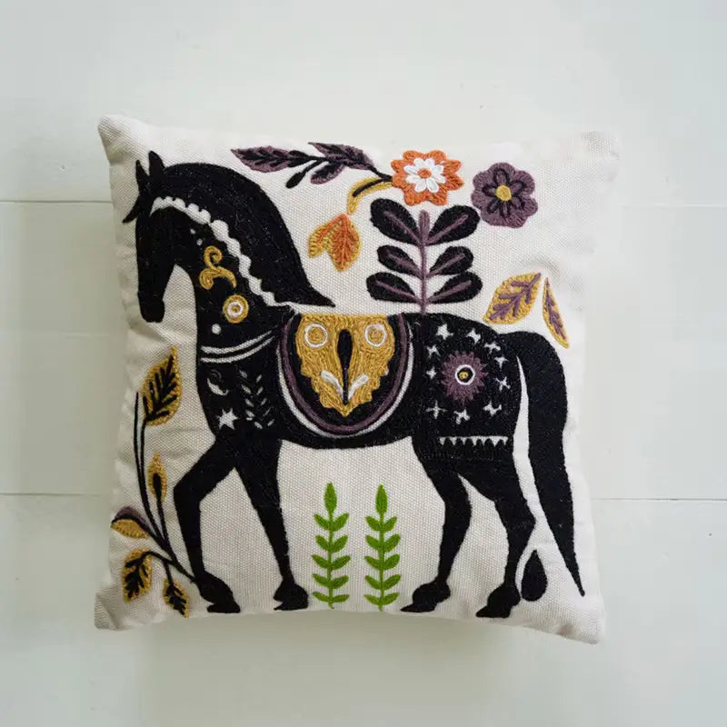 Embroidered Horse Pillow
