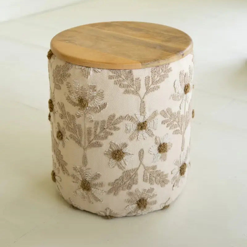 Embroidery Accent Mango Wood Top Table