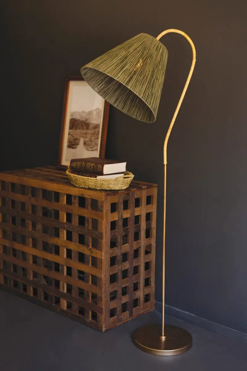 Rattan Wrapped & Raffia Shade Floor Lamp