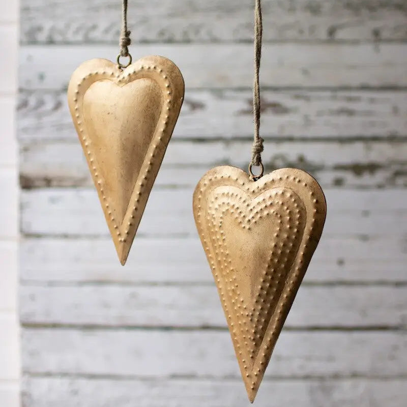 Antique Brass Metal Heart Set