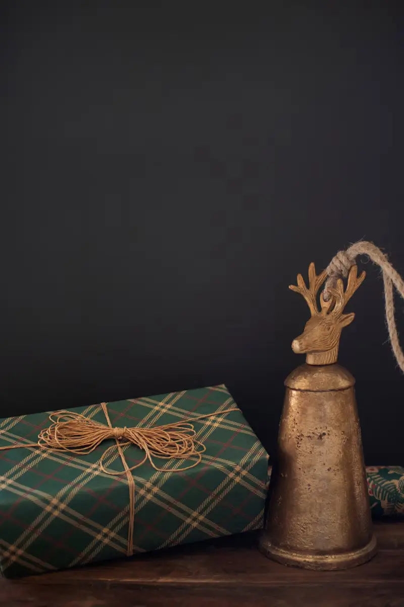 Antique Gold Deer Finial Christmas Bell Set