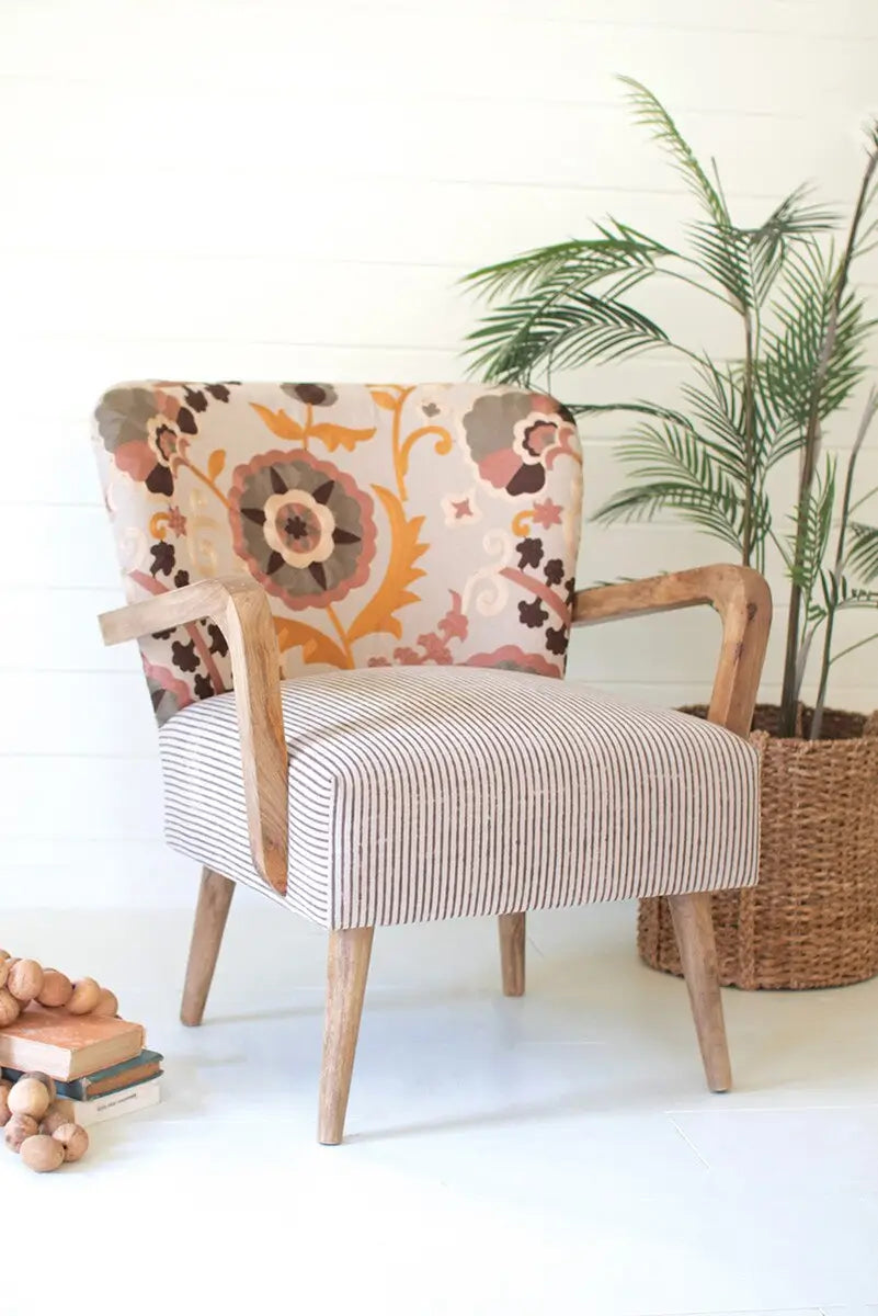 Upholstered Embroidered Back Arm Chair