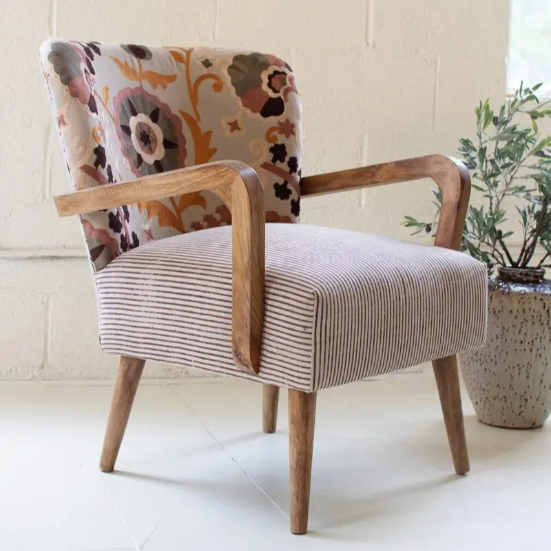 Upholstered Embroidered Back Arm Chair