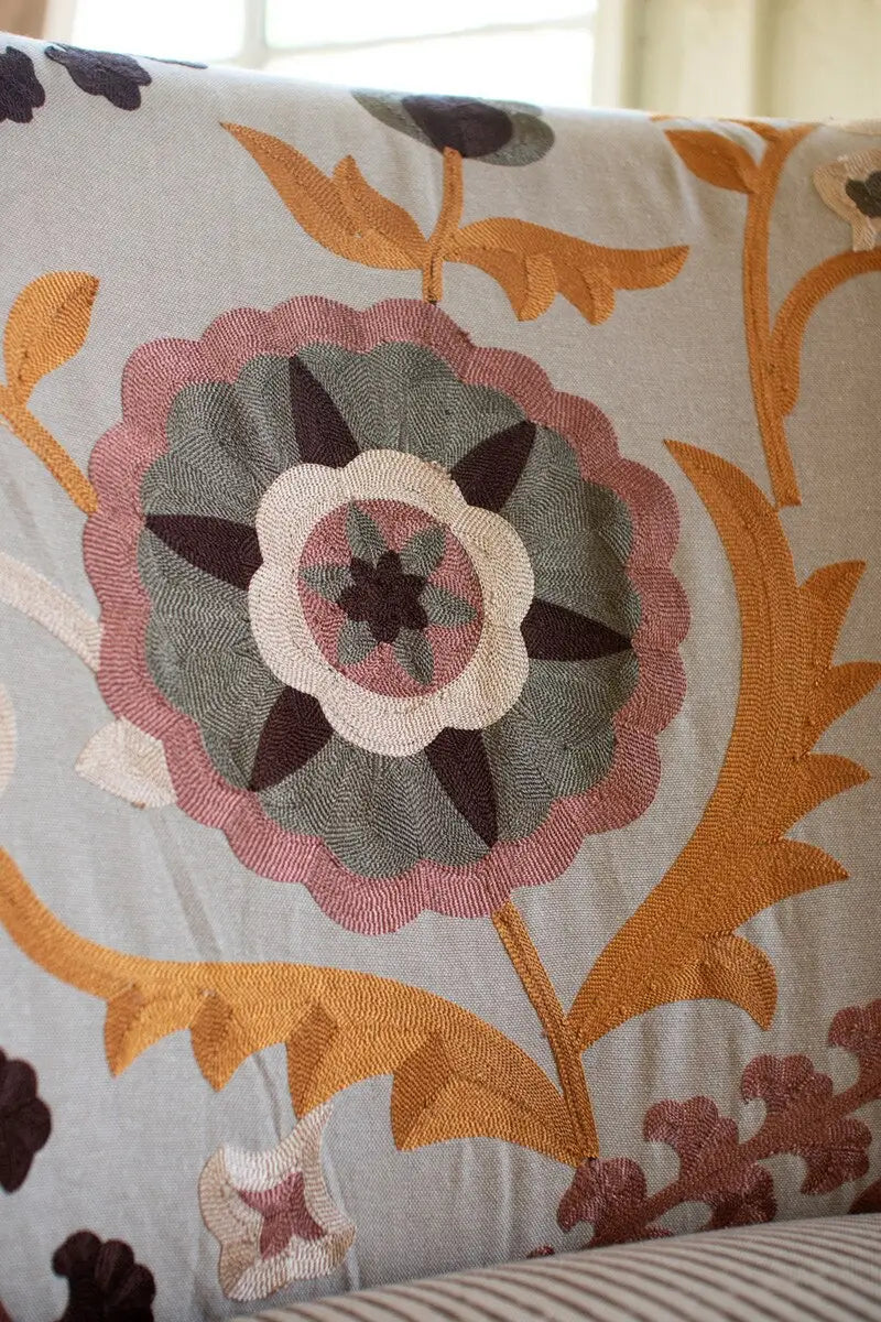 Upholstered Embroidered Back Arm Chair