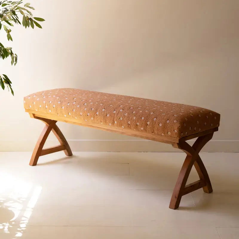 Rustic Daisy Upholstered Bench