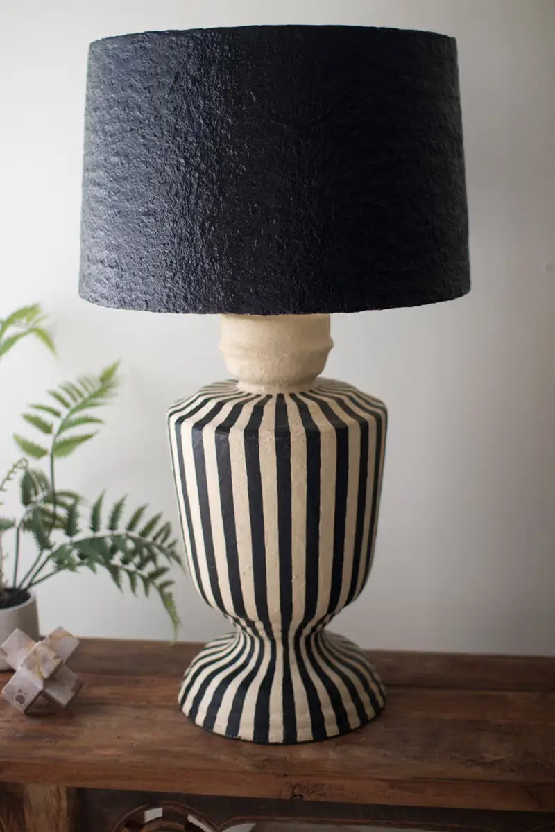 Black & White Paper Mache Lamp with Black Shade